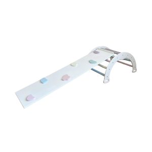 Kis híd és 2 az 1-ben csúszda - fehér-pasztell